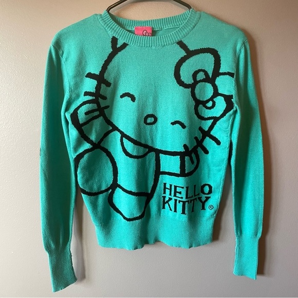 Hello Kitty Sweaters - Hello Kitty Aqua Long Sleeve Crewneck Sweater with Heart Elbows Size M or L